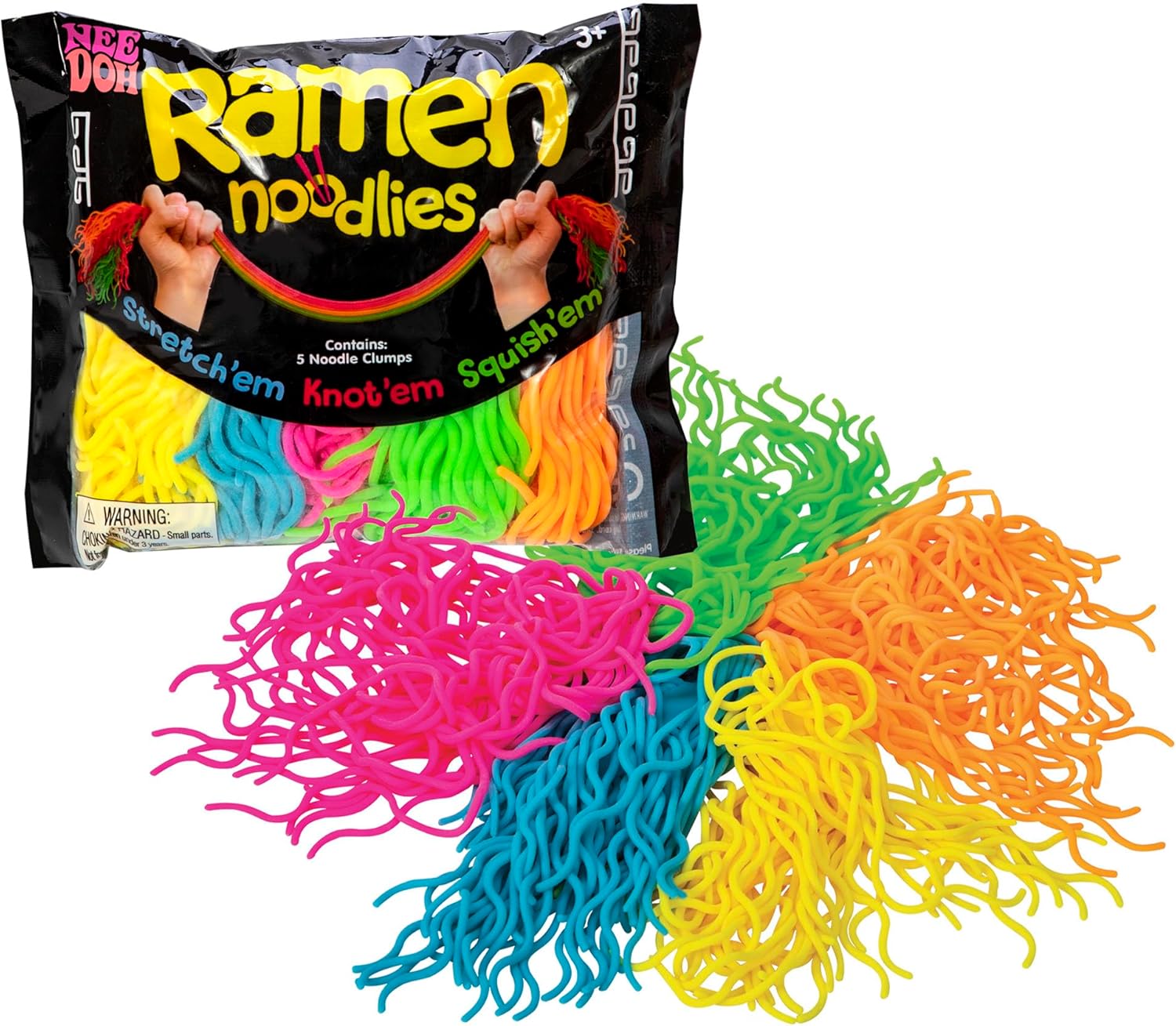 Schylling NeeDoh Ramen Noodlies - Sensory Squeeze Toy - Contains 5 Noodle Clumps - 8.5" Long - Multicolored (Pack of 1)