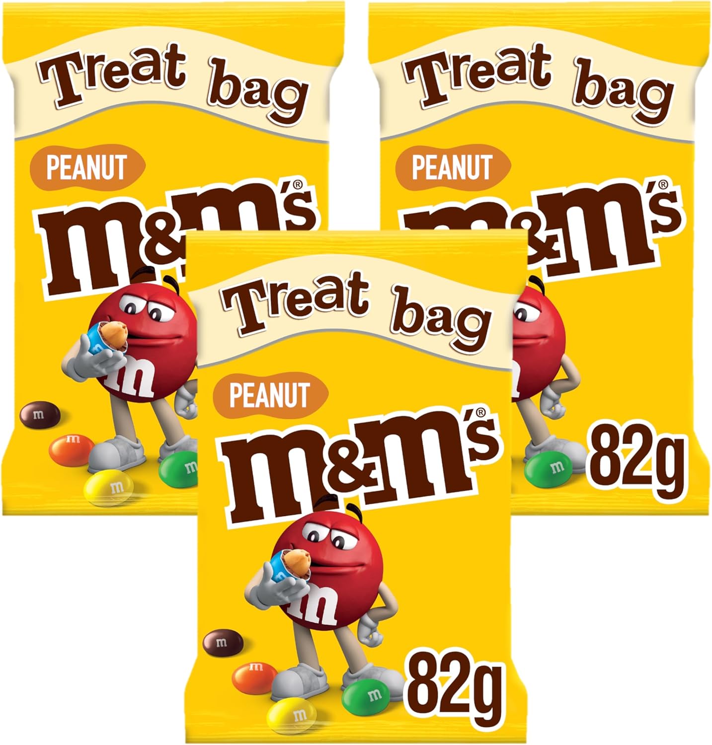 M&M'S Peanut Bundle, Chocolate Gifts & Treat Bags, 3 Packs of 82g