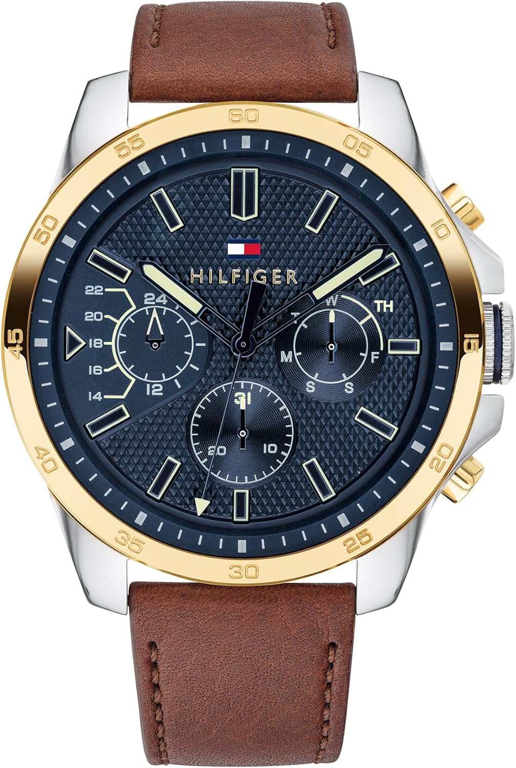 Tommy Hilfiger Analogue Multifunction Quartz Watch for Men with Silicone, Stainless Steel or Leather Bracelet, Day & Date Sub-Dials, 5ATM Water Resistant
