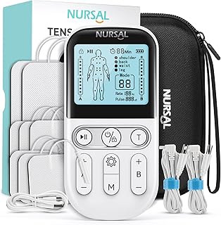 NURSAL Dual Channel 3-in-1 TENS Unit Muscle Stimulator, EVA Travel Case Electronic Pulse Massager, 24 Modes TENS EMS Machine, Muscle Massager for Shoulder, Neck, Sciatica and Back Pain Relief Therapy