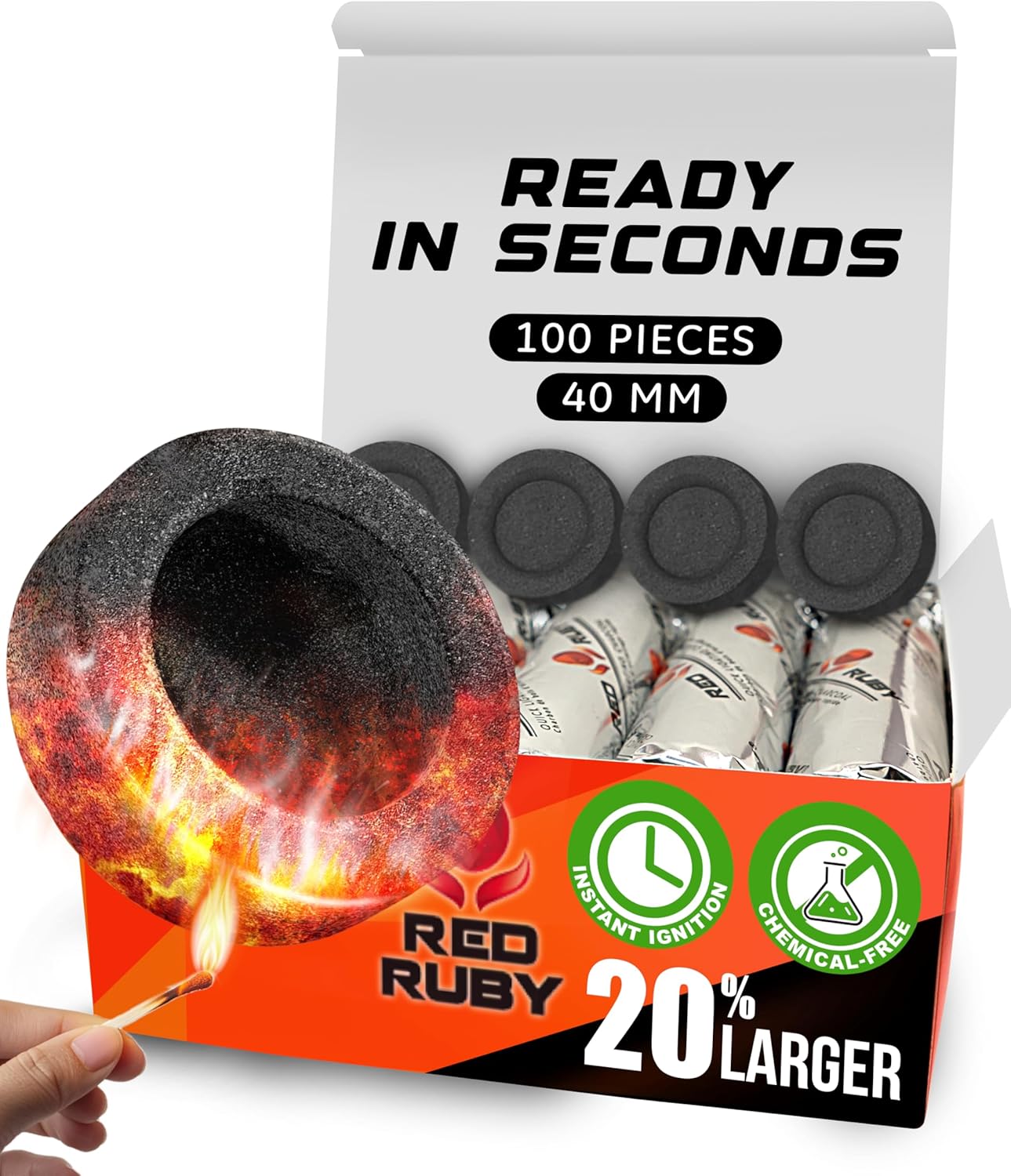 Multipurpose Charcoal Tablets – Quick Light Coal Tablets – Charcoal Disks – 40mm Coal Rolls – 100 Coal Briquettes – Slow Burn - Instant Lighting - Incense Charcoal