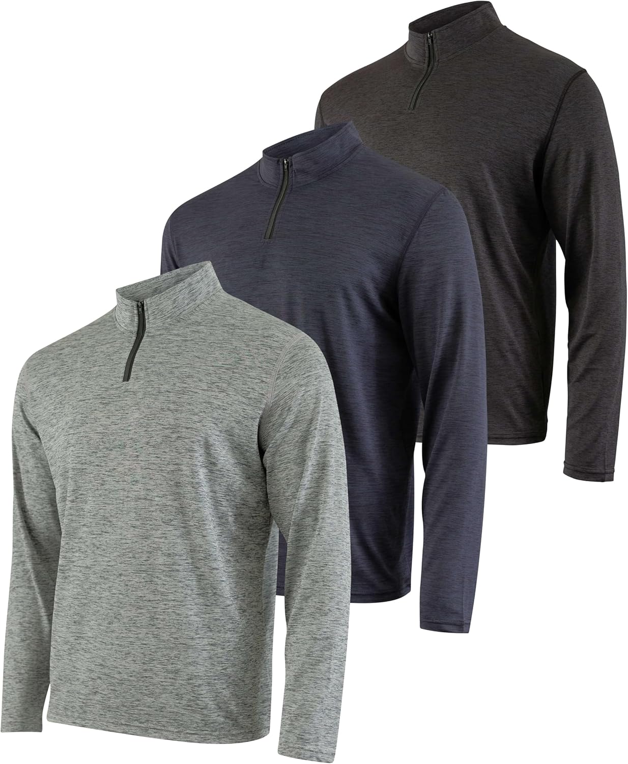 Real Essentials 3 Pack: Men's Dry-Fit Active Quarter Zip Long Sleeve Athletic Performance Pullover (Available in Big & Tall)