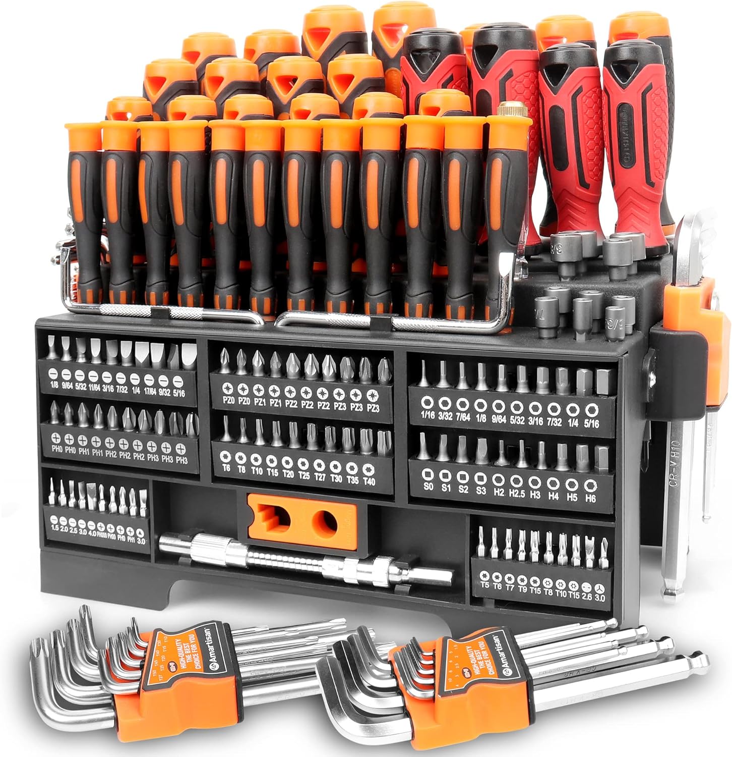 Amartisan 146-piece Magnetic Screwdrivers DIY Tools Set Plastic Racking for Men Tools Gift, Includs Precision screwdriver, Magnetizer, Key Set, Nut Driver and Bit Set