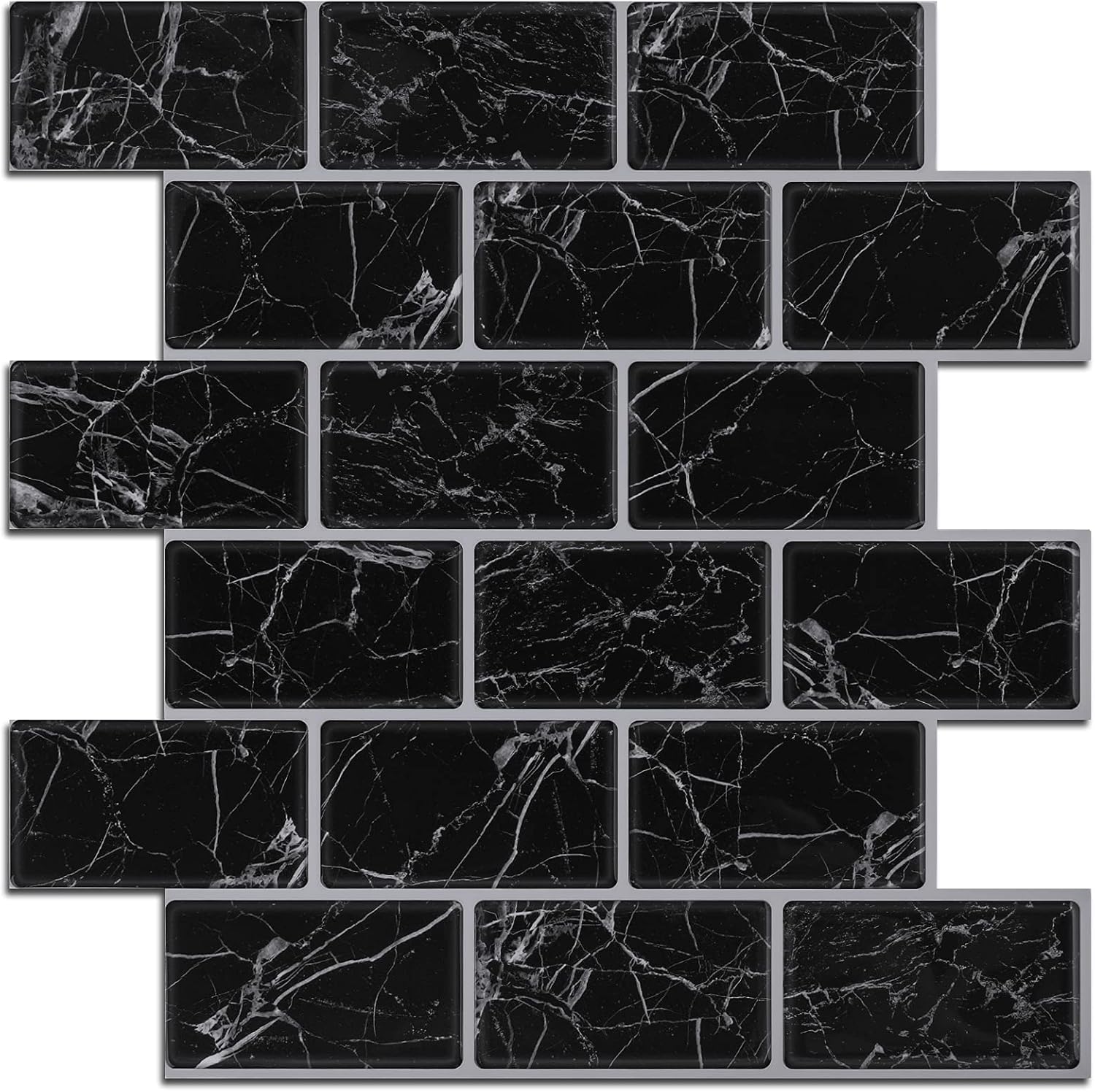 [5 PCS] Lagute WallFlower Thick Peel&Stick Tile, Mini Subway , Marble Black