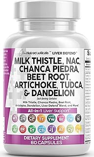 Milk Thistle 3000mg NAC Chanca Piedra 2000mg Beet Root 2000mg Artichoke 2000mg Dandelion Root 1000mg - Liver Cleanse Detox & Repair Supplement Plus TUDCA Choline and Ginger 60 Count
