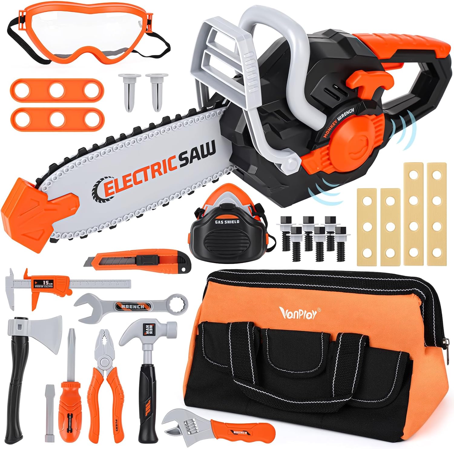 Vanplay Kids Toys Kids Tool Set Toy Chainsaw Pretend Play Tool Kit Bag Toys for 3 4 5 6 Year Old Boys Girls （35 PCS）
