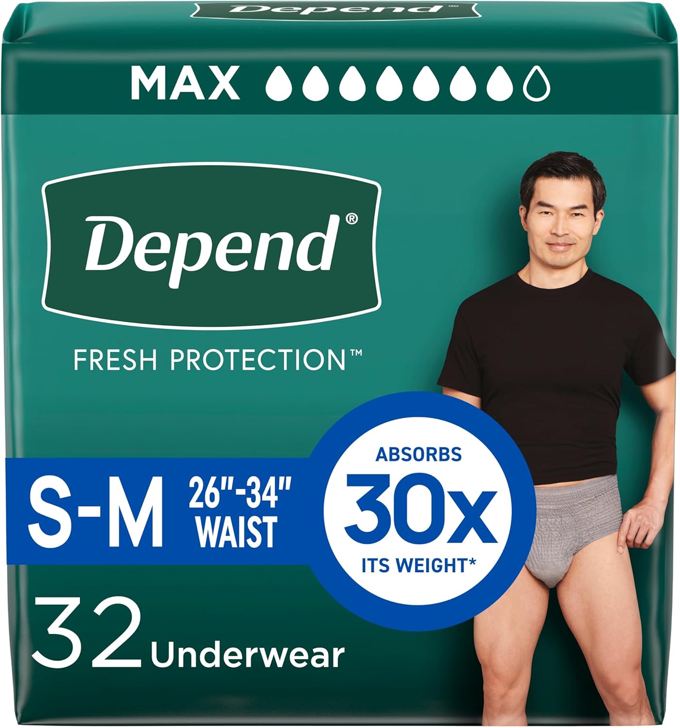 Depend Fresh Protection Adult Incontinence Underwear for Men, Disposable, Maximum, Small/Medium, Grey, 32 Count, Packaging May Vary