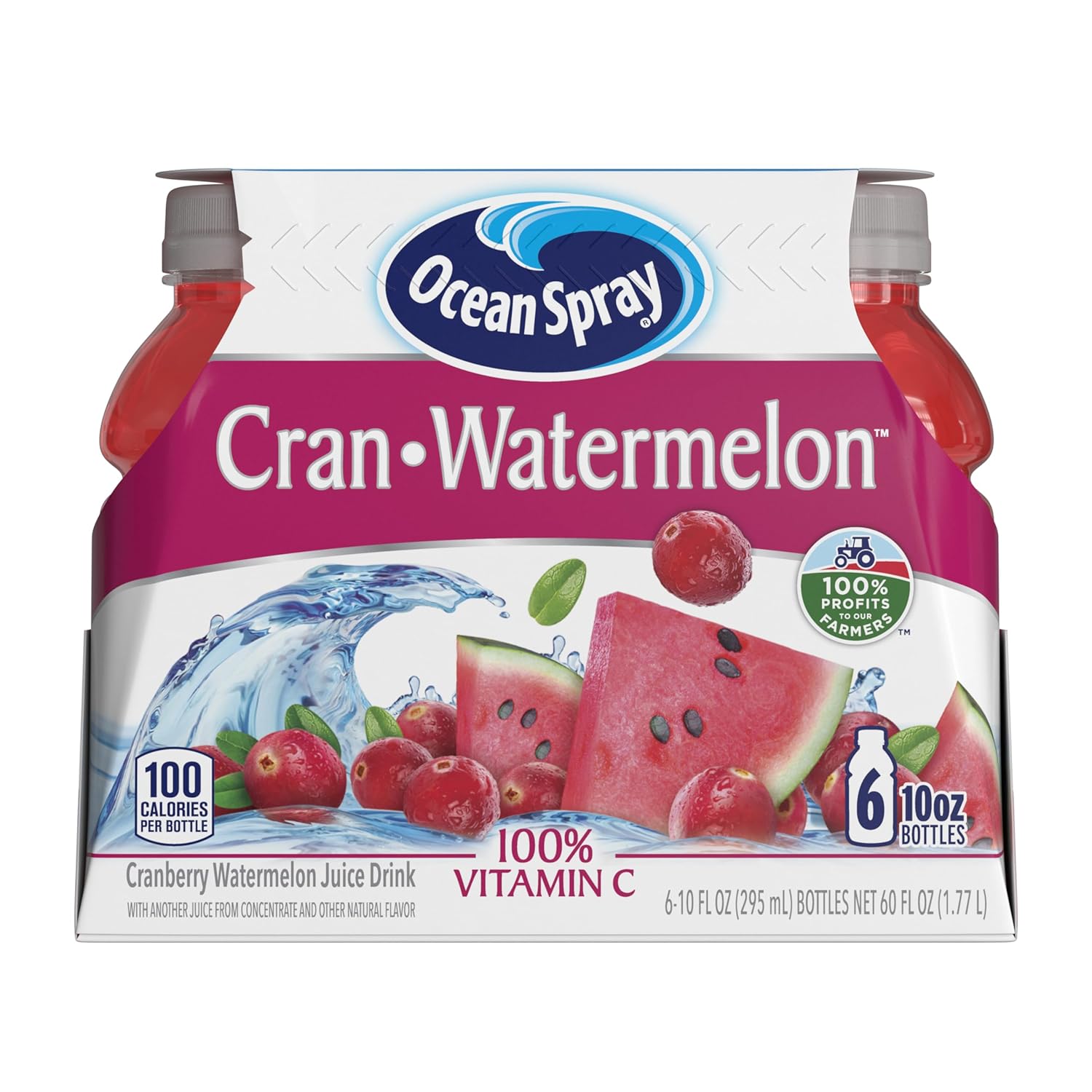 Ocean Spray® Cran-Watermelon™ Cranberry Watermelon Juice Drinks, 10 Fl Oz Bottles, 6 Count (Pack of 1)