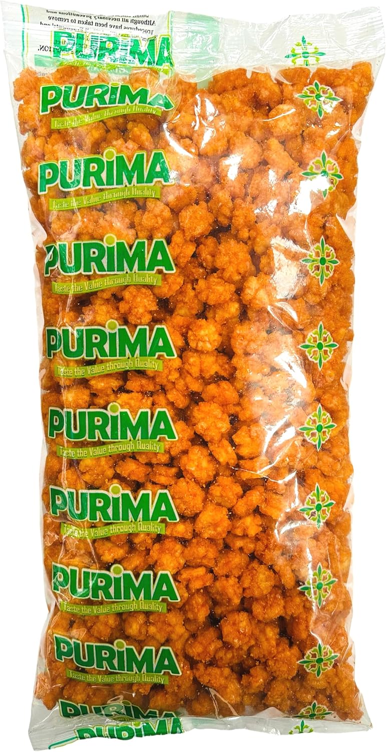 Chilli Rice Crackers 1kg – Hot Crunchy Crispy Sweet & Spicy Flavour - Ready to Eat – Fried Thai Rice Cracker Snack – Large Bulk Bag Chili Snacks – Mini Bite Sized Senbei Bites - Vegan - PURIMA