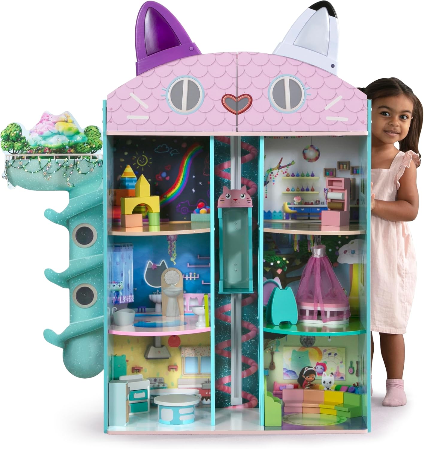 Gabby’s Dollhouse Purrfect Playhouse by Delta Children – Features Sounds & Light Up Ear - Includes 20 Accessories - Fits 8-inch Dolls - Pretend Play Dream Gift for Ages 3