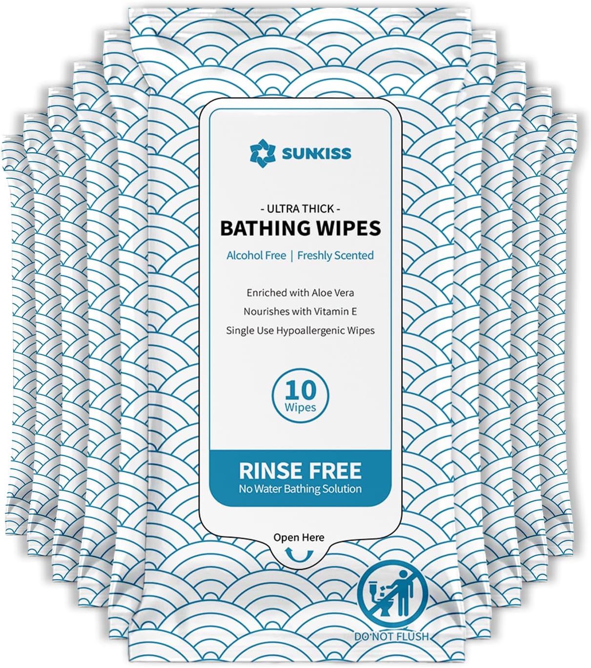 SUNKISS TrustPlus Bathing Wipes with Aloe, Extra Thick 8"x12" Body Cleansing Wipes for Adults Sensitive Skin, Camping, Travelling, Gym, Caring, 100 Count