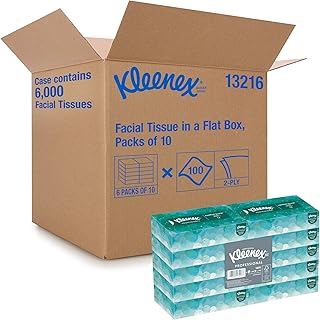 Kimberly-Clark Kleenex 13216 Facial Tissue, 2" Height x 4.75" Width x 8.875" Length, White (60 Boxes of 100 tissues) (total 6000 tissues)"