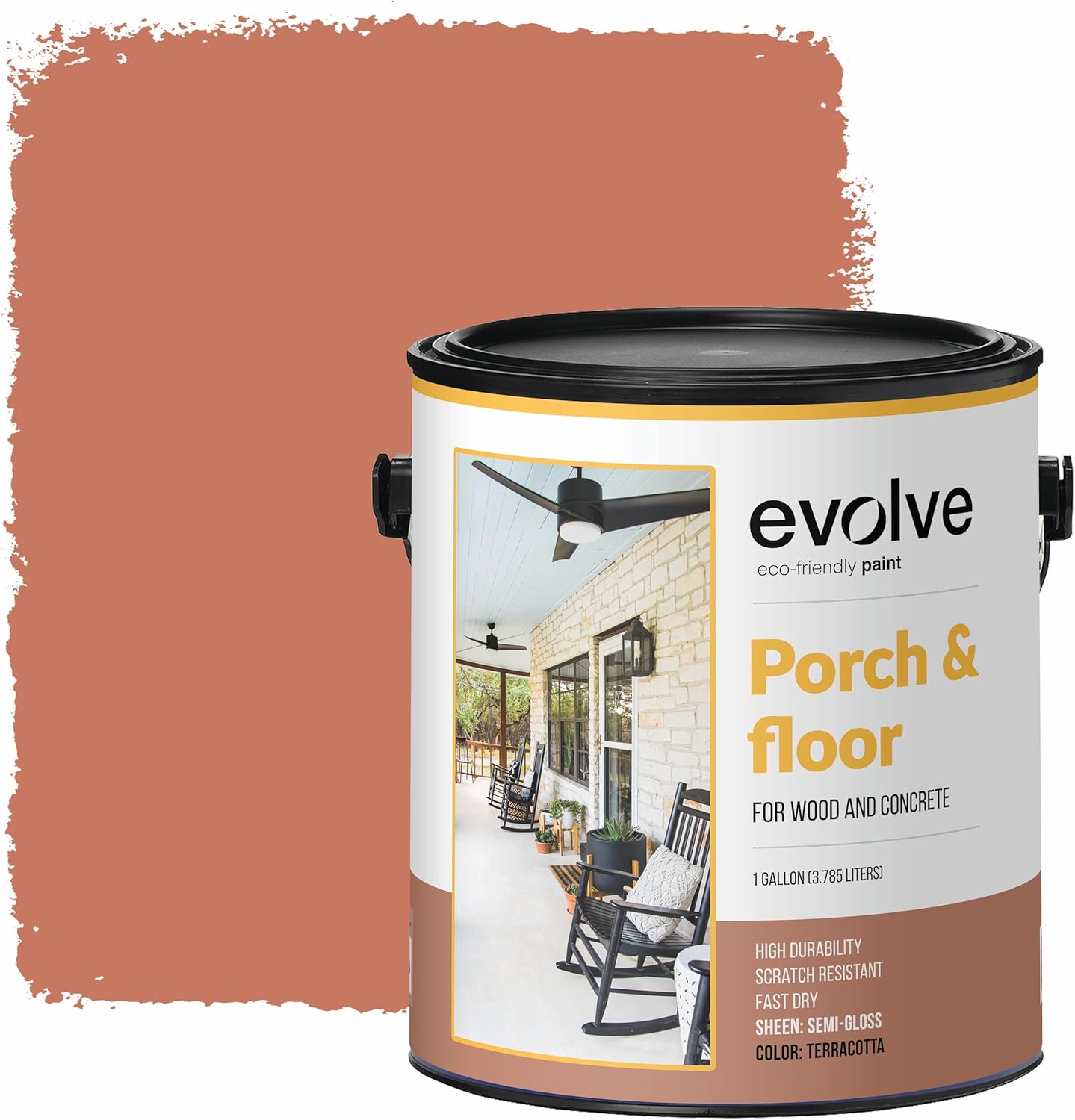 EVOLVE Porch & Floor: Fast-Dry, High Durability, Scratch-Resistant Paint for Wood & Concrete Surfaces (Terracotta, 1-Gallon)