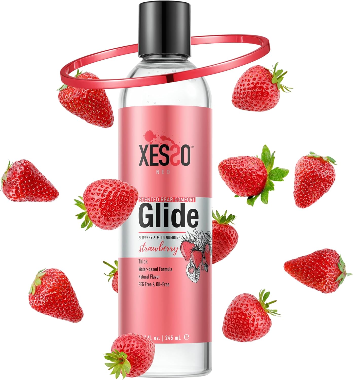 XESSO Strawberry Anal-Ease Lube 8.3 fl oz, Water-Based Backdoor Relax Desensitizing Gel for Men Women Couples, Rear Comfort Lube Made in US, Discreet Packaging