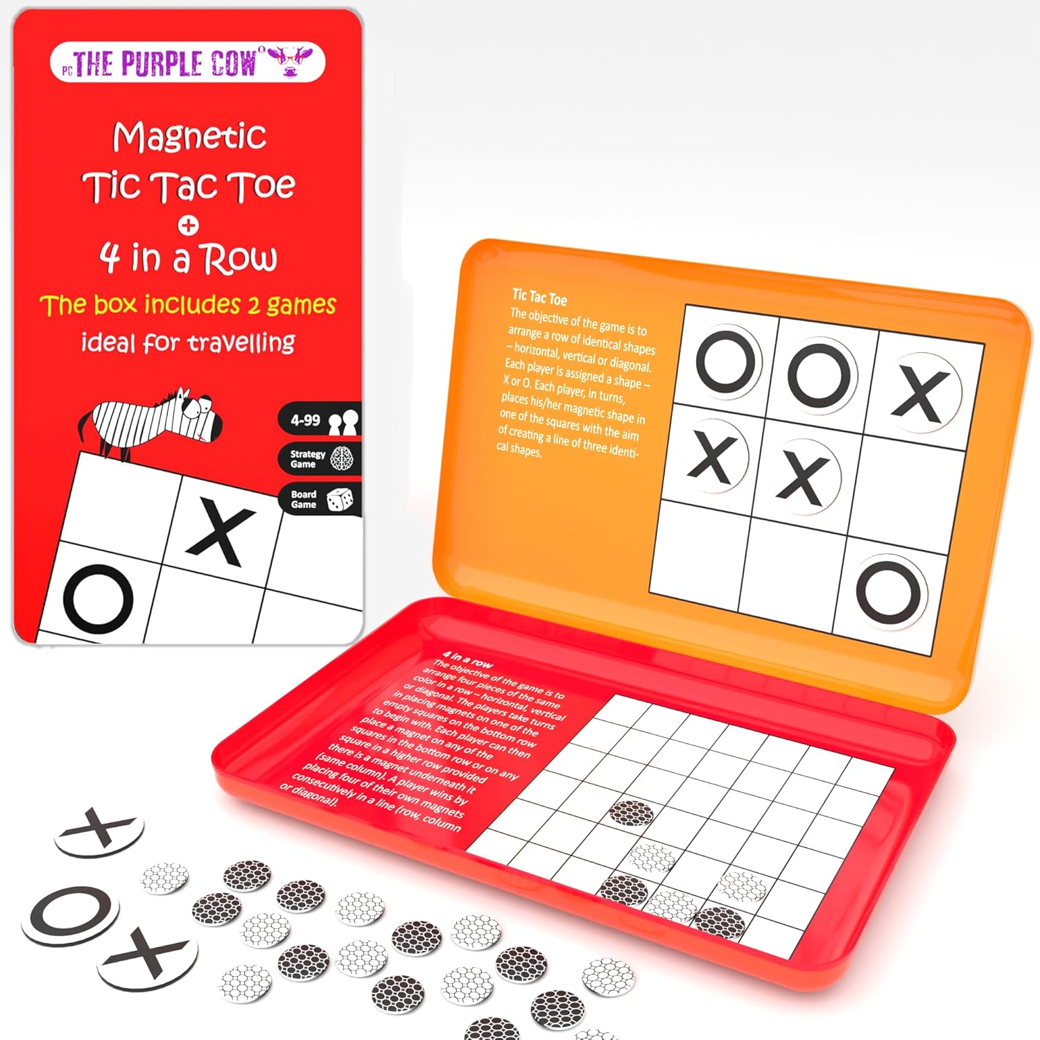 The Purple Cow PC36TGTIC 4 in A Row and Tic Tac Toe Magnetic Travel Game