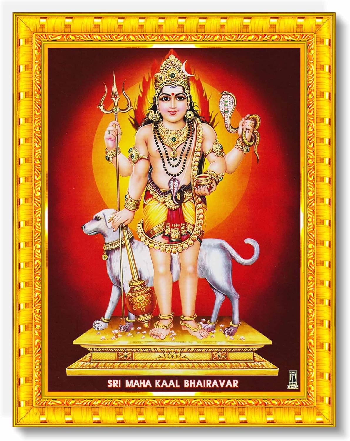 Pavan Photo Laminations Kala Bhairava Kaal Bhairav Baba Bairavar Wall Painting Framed Home Decor (Wood,Matte,Gold,Small Size,6 x 8 Inch) R280S