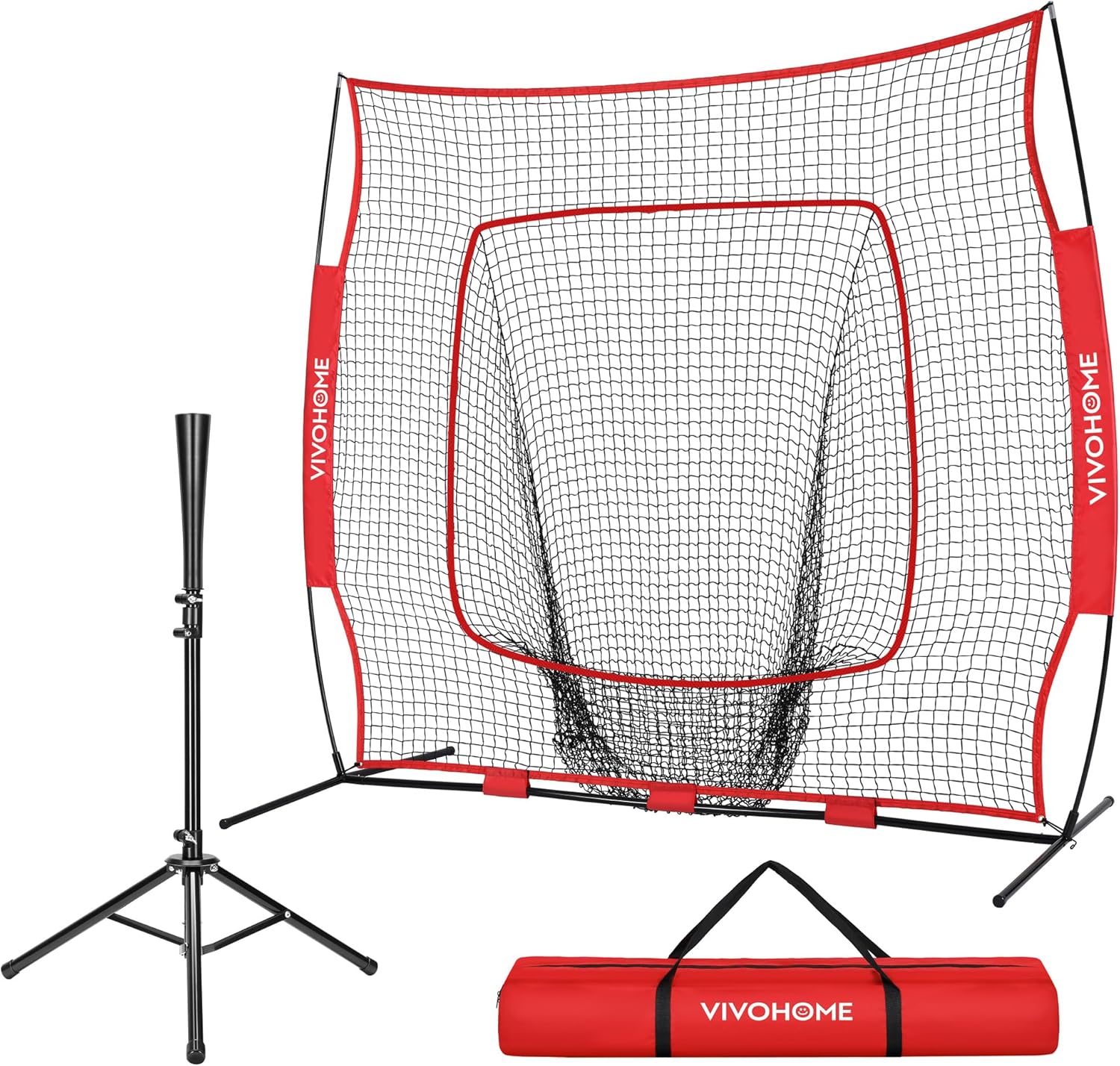 VIVOHOME Baseball Softball Batting Net - 7x7 Ft Baseball Backstop, Softball Practice Net for Hitting, Pitching, Throwing with Batting Tee and Carry Bag