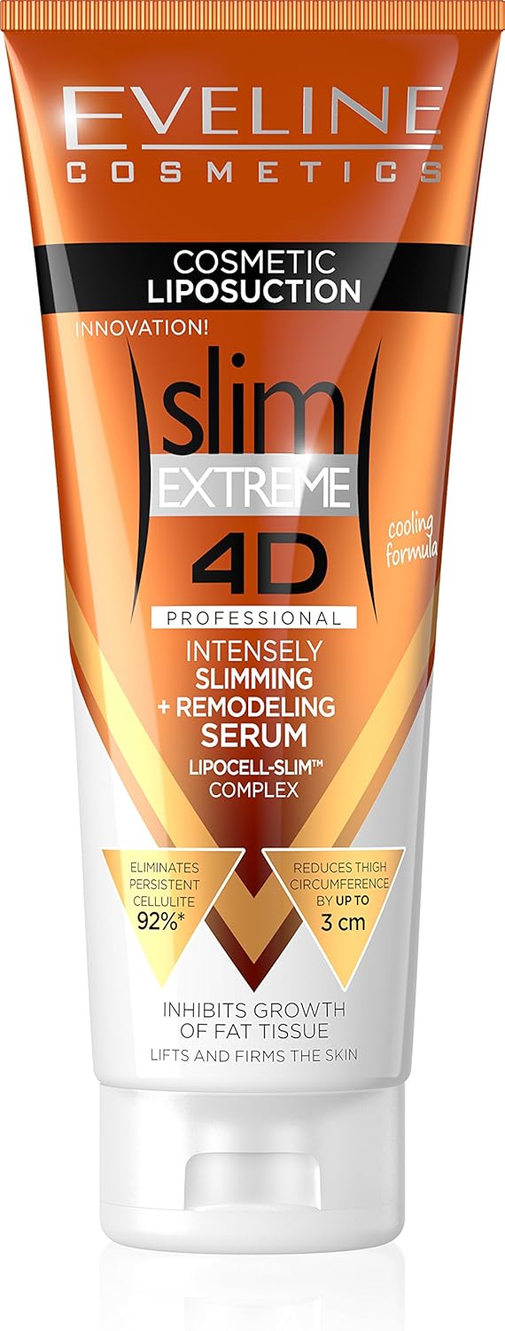 Eveline Cosmetics Slim Extreme 4D Liposuction Serum - Intensive Slimming & Reshaping Serum with Lipocell-Slim™, Isocell Slim, L-Carnitine, Q10, and Ginkgo Extract - 250 ml