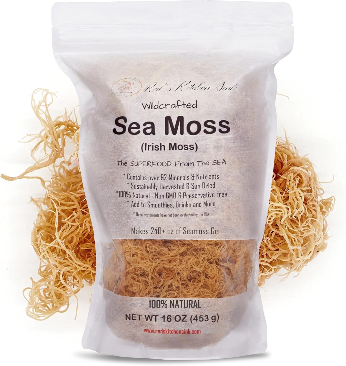 Irish Sea Moss | Seamoss | 1 Pound | Wildcrafted - 100% Natural, Makes 240+ oz of Sea Moss Gel, from St. Lucia - 16oz