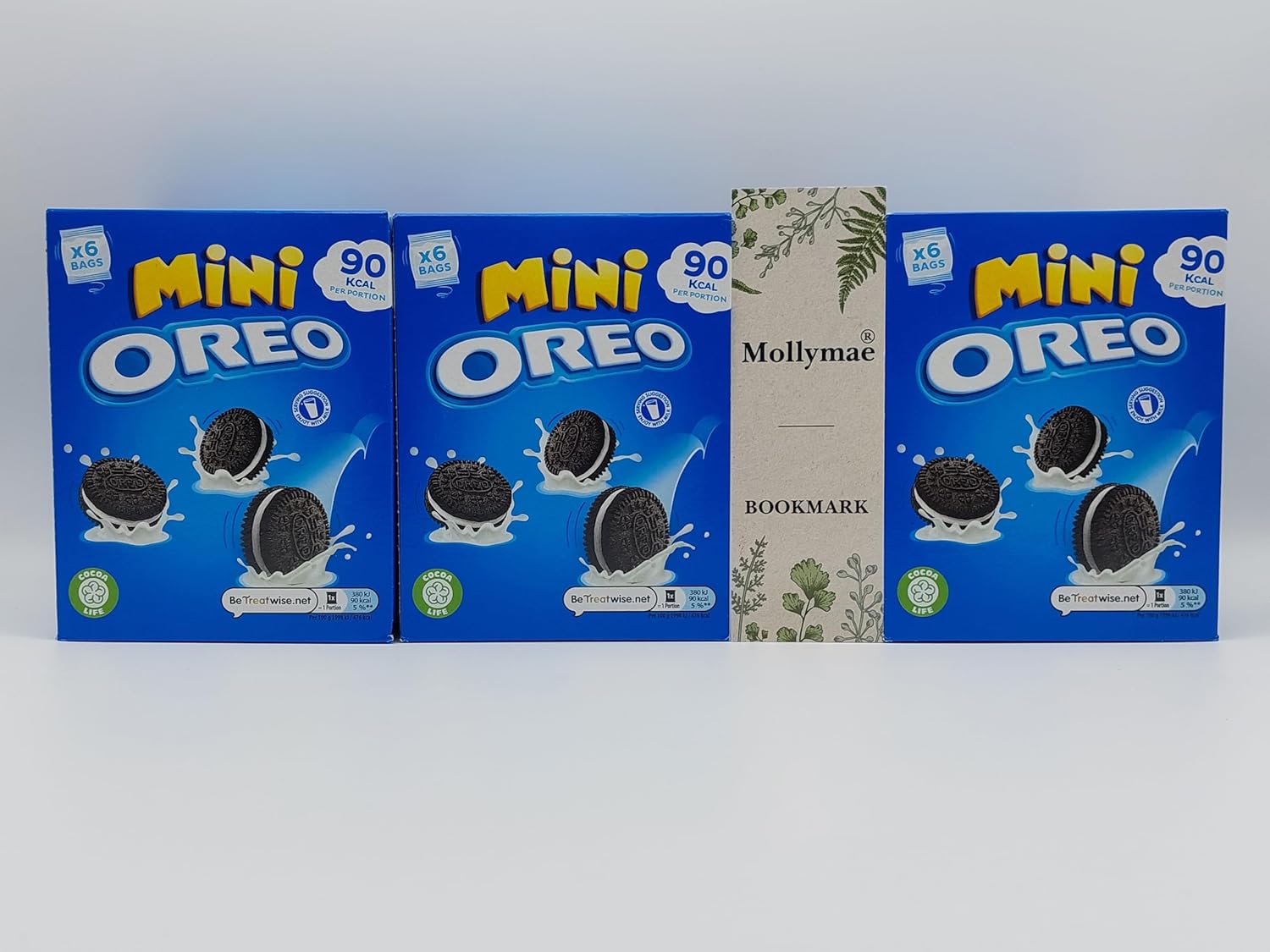 Oreo Mini Snack Packs Bundle with Mollymae Bookmark | 3 x 114g Boxes (18 Bags)