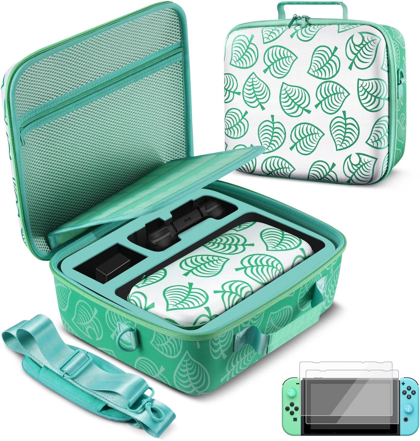 TNP Travel Hard Shell EVA Portable Kit Case for Nintendo Switch New Horizon Animal Leaf Crossing, Switch