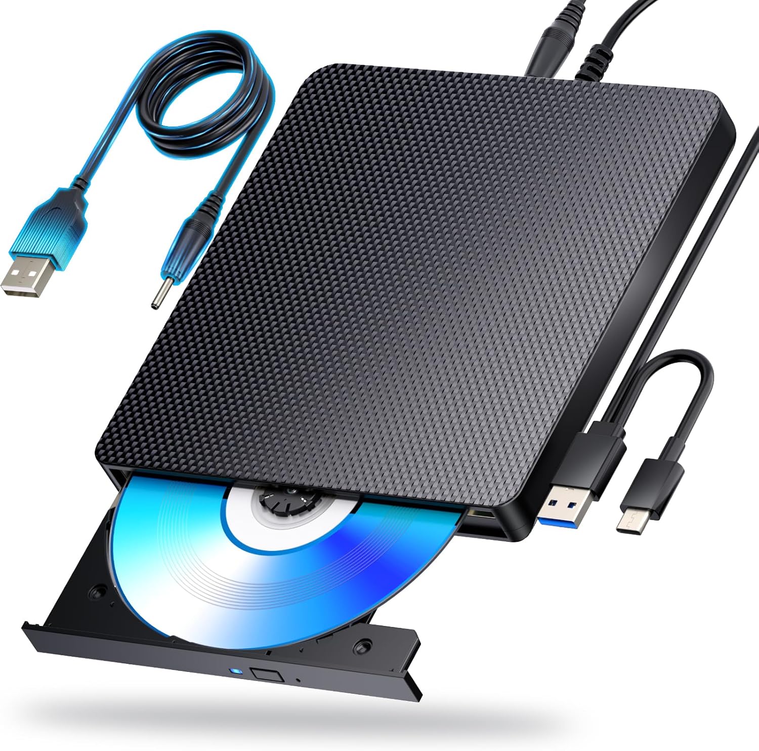 External Blu ray Drives Player Read/Write Compatible Bluray Burner USB 3.0 / Type-C BD DVD CD Burner Blu ray Player for pc, Windows 7-11 & Mac（Black）