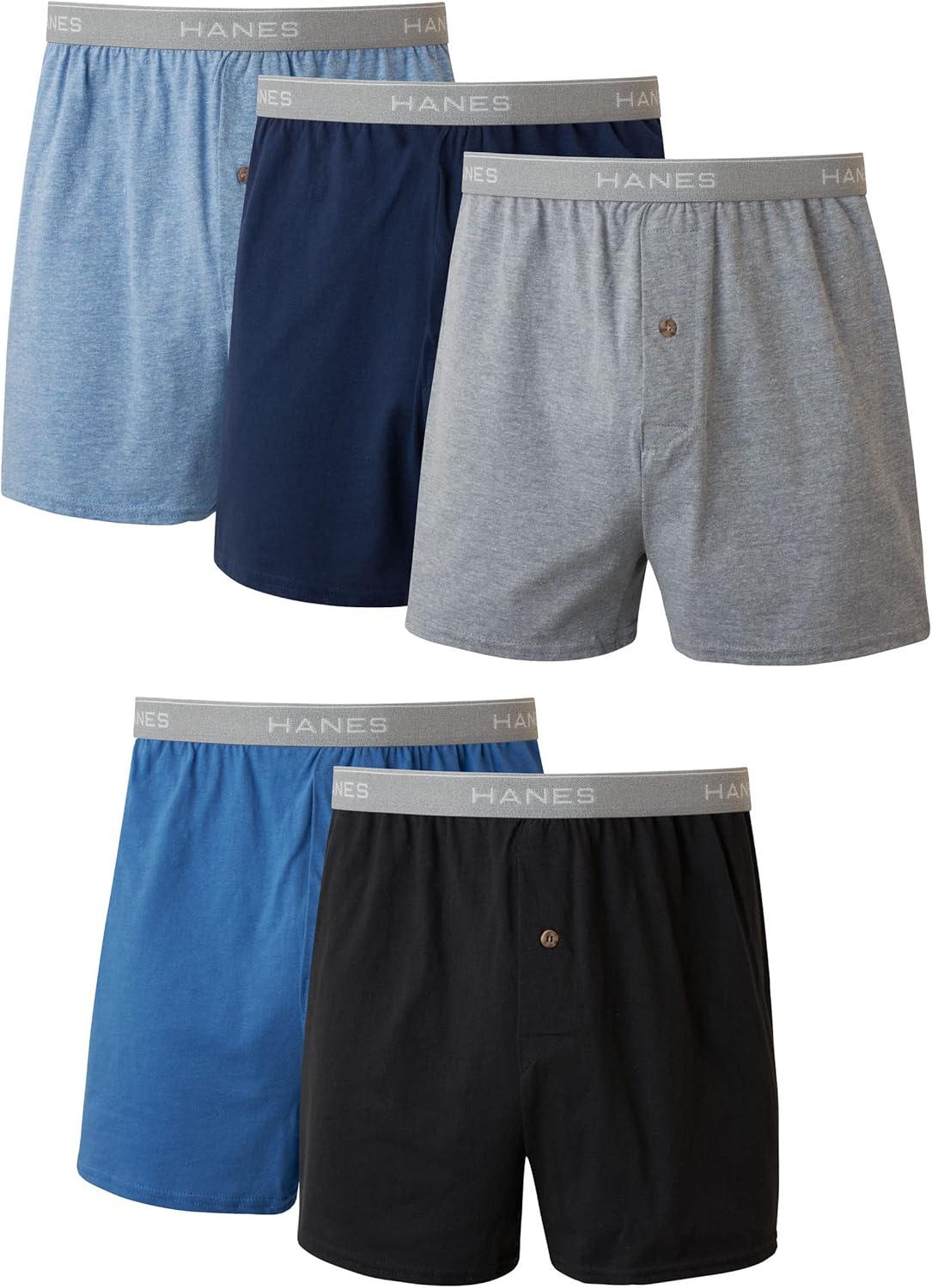 Hanes Pack, 5 Pairs, Cool, & Breathable Cotton Boxers for Men, Moisture-Wicking Underwear