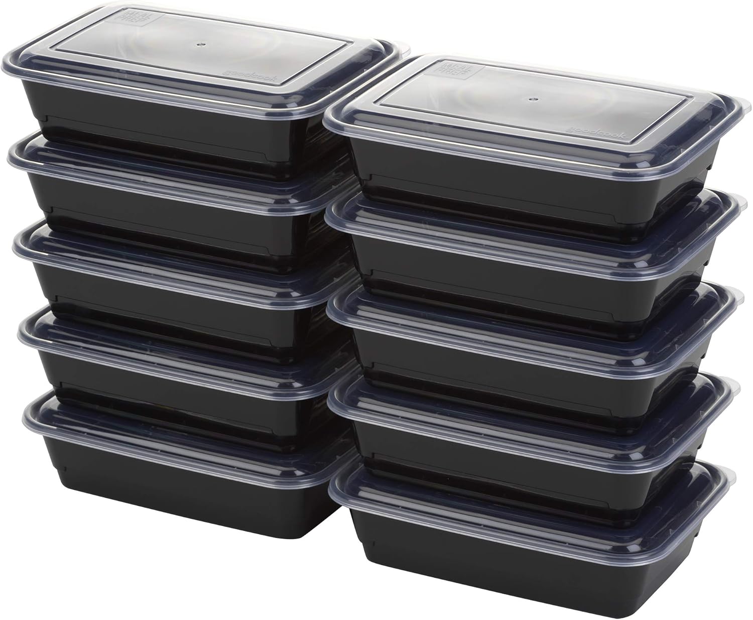 GoodCook Meal Prep Containers, Single Compartment 10-Pack, BPA-Free Reusable Food Storage, Black, Microwave & Freezer Safe, Stackable Meal Prep Containers for Lunches and Snacks