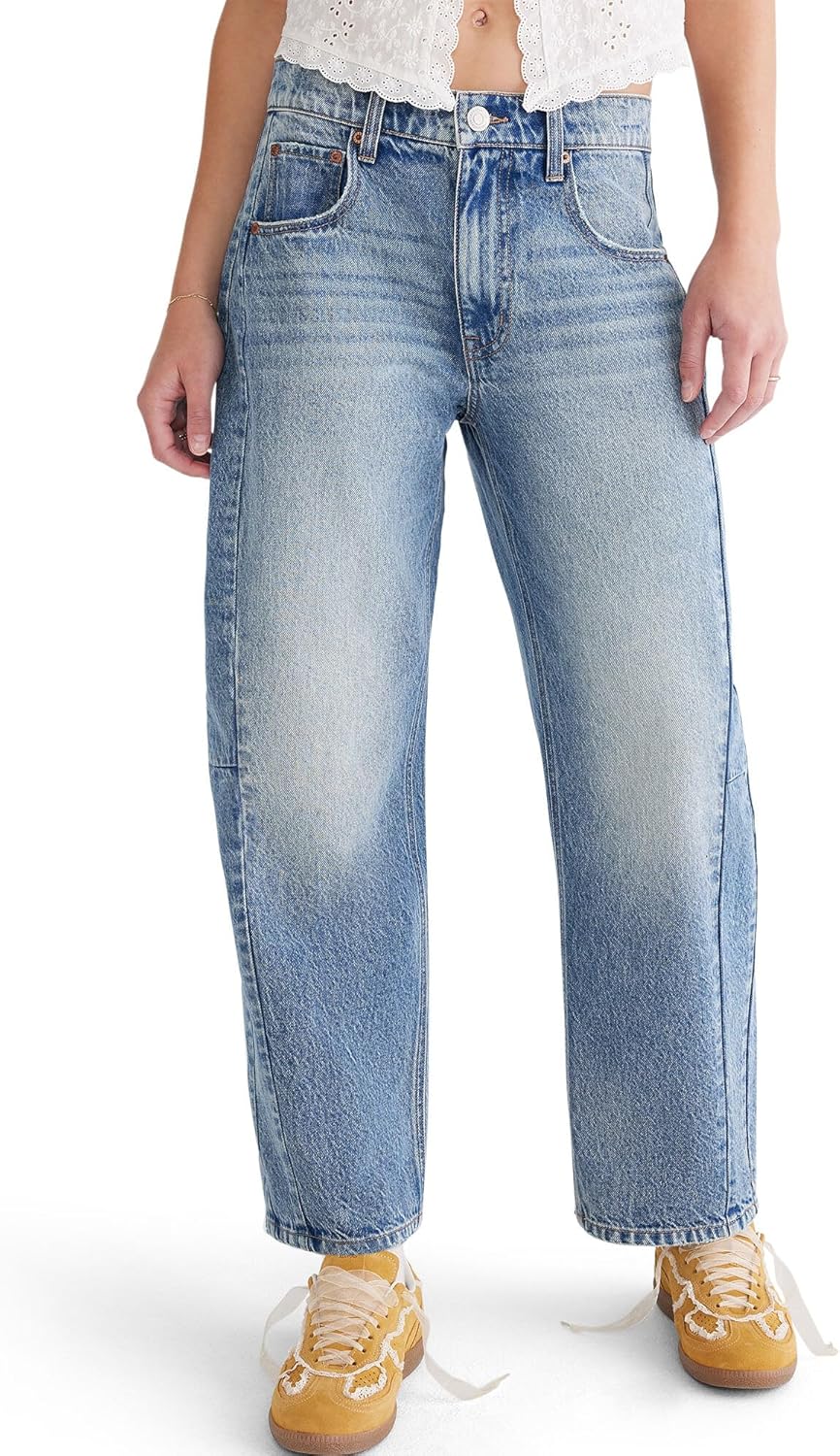 Aeropostale Womens Mid-Rise Barrel Leg Jean