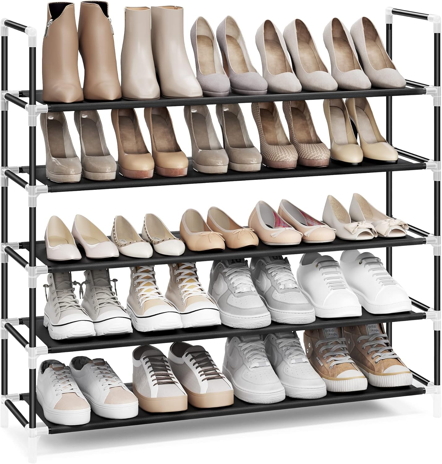 SONGMICS 5-Tier Shoe Rack, Shoe Storage for Hallway Closet, Slim and Space-Saving, Metal Frame, Non-Woven Fabric Shelves, Black ULSH55H