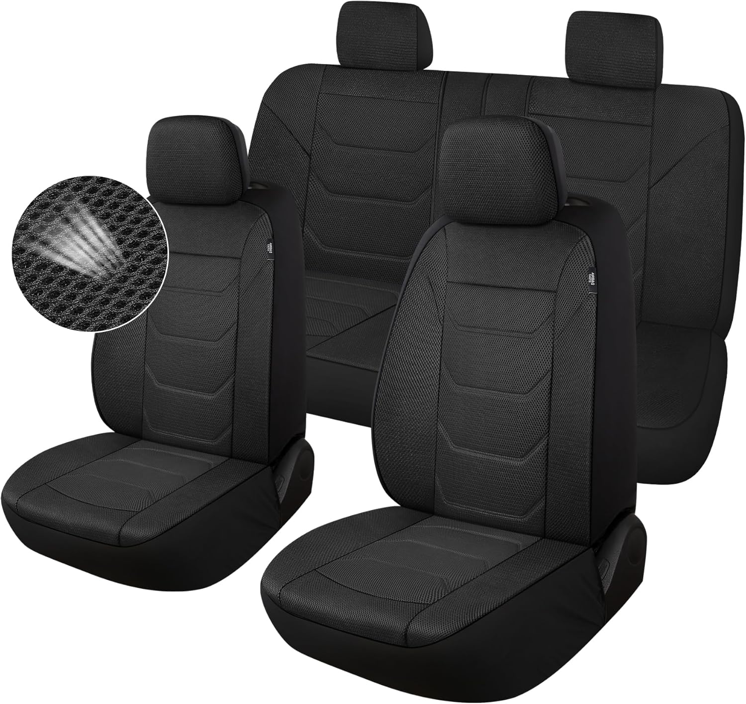 3D Air Mesh Car Seat Cover Full Sets Washable and Breathable Premium Cloth Automotive Vehicle Seat Covers for Cars Interior, Universal Fit for Most Cars, Sedan, Truck, SUV(Black)