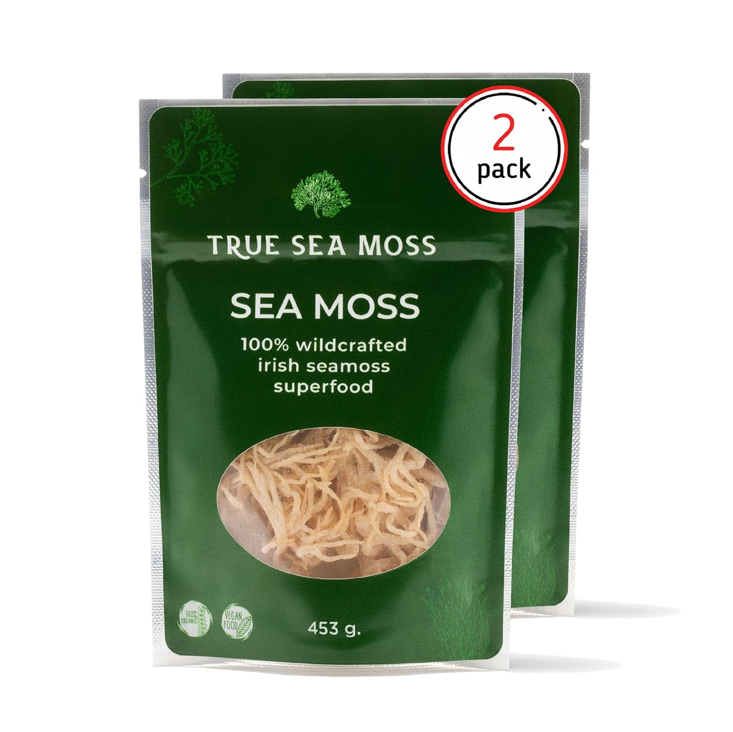 TrueSeaMoss Sea Moss Raw Pack of 2, Wildcrafted Sea Moss 32oz - 100% Irish Sea Moss - Dried Seamoss Advanced Drink - Clean and Sundried - Vegan Natural Seamoss