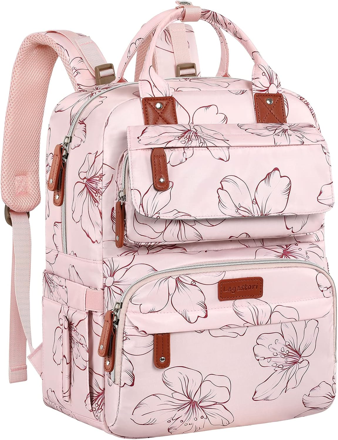 Diaper Bag Backpack, Baby Girl Diaper Bag for Mom, Large Pink Diaper Bag Backpack for Girls, Floral Printed Mom Backpack for Work Travel and Holiday with Insulated Pockets and Stroller Straps