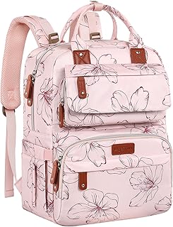 Diaper Bag Backpack, Baby Girl Diaper Bag for Mom, Large Pink Diaper Bag Backpack for Girls, Floral Printed Mom Backpack for Work Travel and Holiday with Insulated Pockets and Stroller Straps