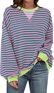 ANRABESS Women Striped Sweatshirt Long Sleeve Shirts Crewneck Oversized Casual Pullover Top 2024 Fall Fashion Outfits Clothes
