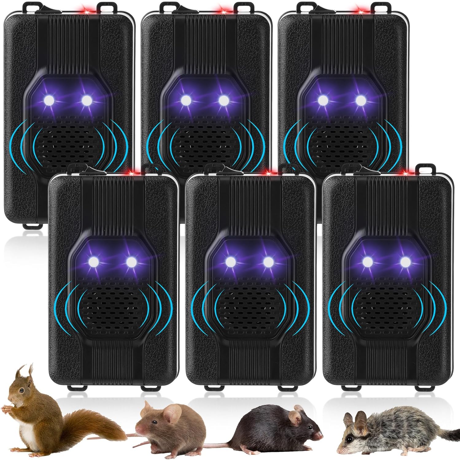 Qualirey 6 Pcs Under Hood Rodent Car Repeller Battery Operated Ultra Sonic Car Rat Rodent Electronic Repellent with Strobe Light Pest Car Prevention Keep Animal Mice out of Cars Vehicle Engines Garage