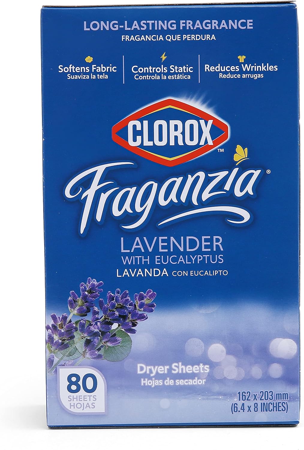 Clorox Fraganzia Dryer Sheets in Lavender with Eucalyptus Scent, 80 Count | Wrinkle-Reducing Fabric Softener Sheets | Best Laundry Dryer Sheets with Long-Lasting Lavender with Eucalyptus Scent