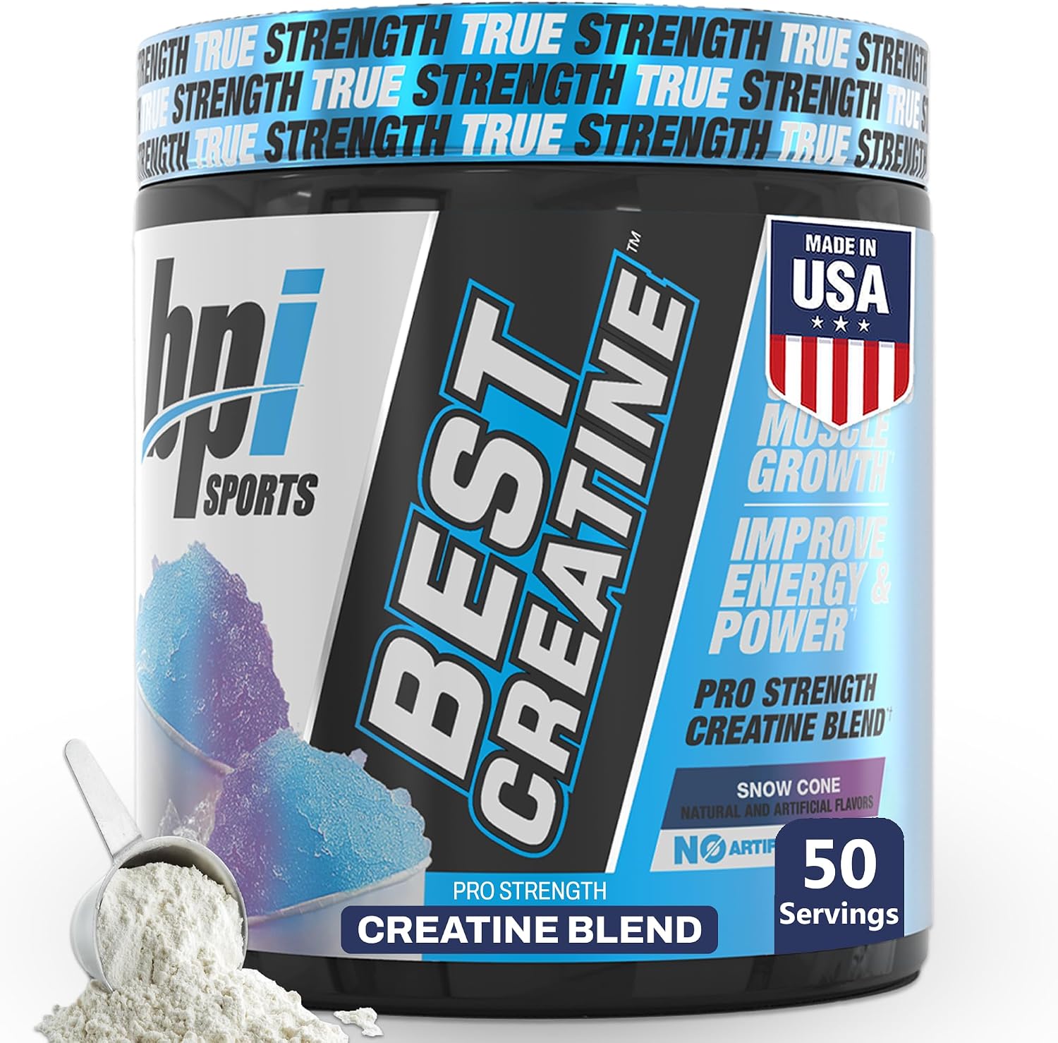 BPI Sports Best Creatine - Creatine Monohydrate Powder for Men & Women, Himalayan Salt - Strength, Pump, Endurance, Muscle Growth, Muscle Definition - No Bloat - Snow Cone - 50 servings - 10.58 Oz