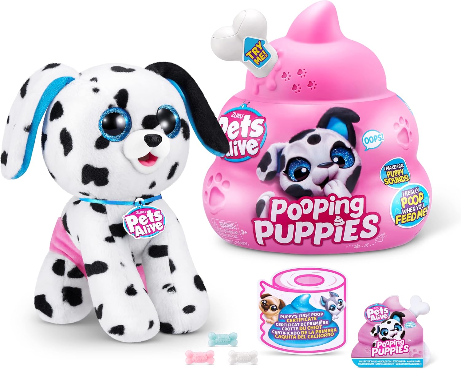 Pets Alive Pooping Puppies, Dalmatian, Real Pet Dog Puppy, Play Soft Toy, Developmental Nurturing Plush, Color Change Unboxing, Interactive Electronic Pet Puppy, Ages 3+ (Dalmatian)
