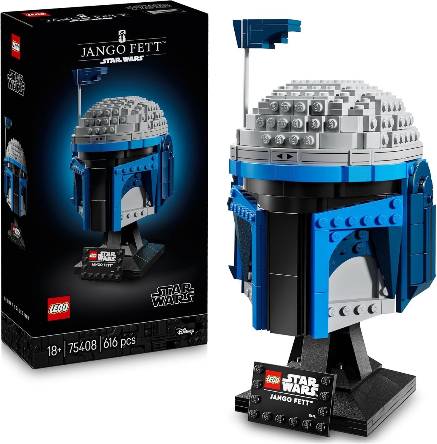 LEGO Star Wars 75408 Jango Fett Helmet - Mandalorian Model Kit for Adults - Building Set incl. a Stand, Nameplate & Adjustable Rangefinder Antenna - Gift for Attack of the Clones Fans