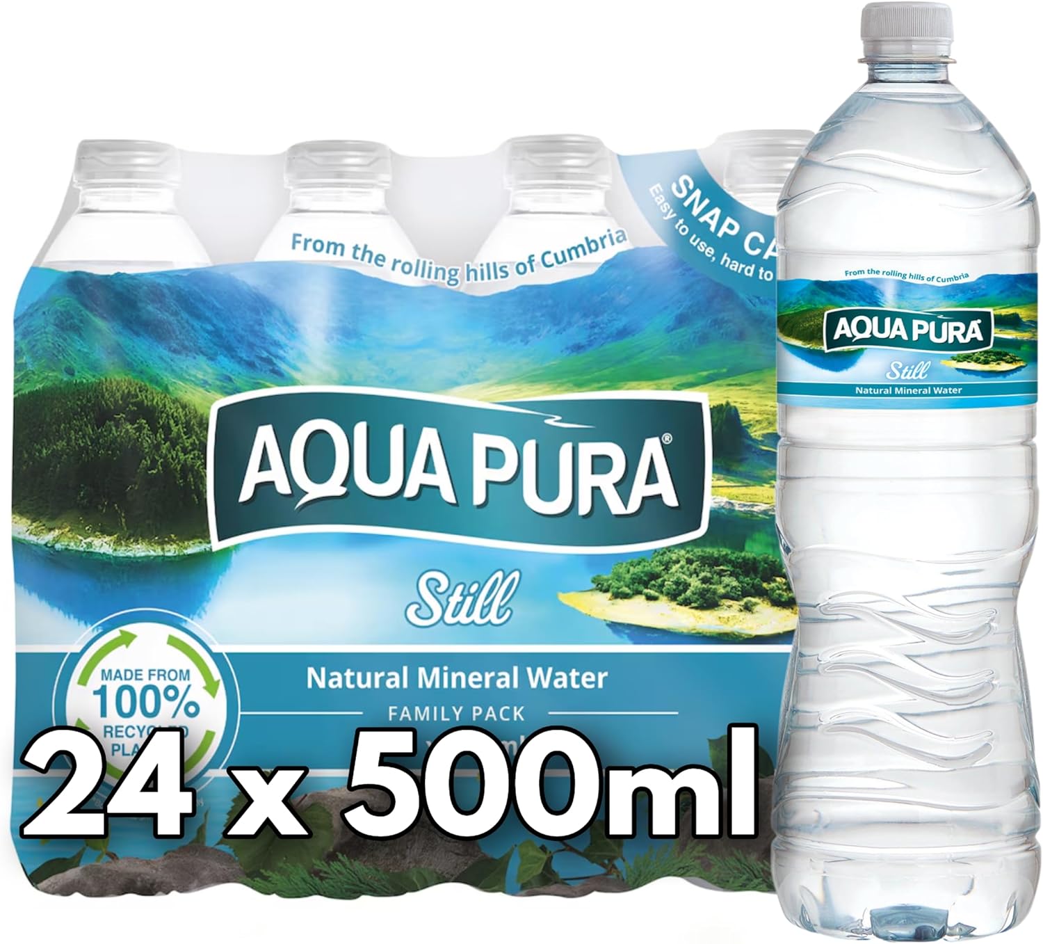 Aqua Still Natural Mineral Water 500ml - Pack of 24 - Great Taste - Premium British Mineral Water