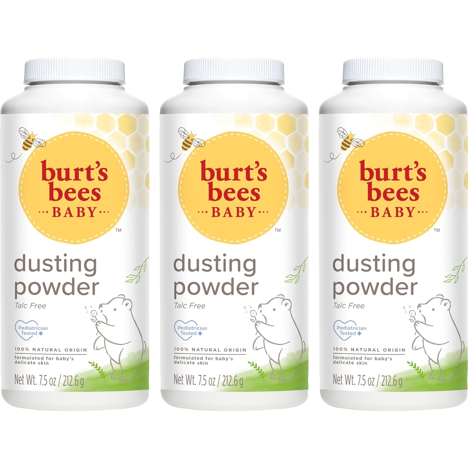 Burt's Bees Christmas Gifts, Baby Dusting Powder, 100% Natural Origin, Talc-Free, Pediatrician Tested Stocking Stuffers, 7.5 Ounces, Pack of 3, Pack May Vary