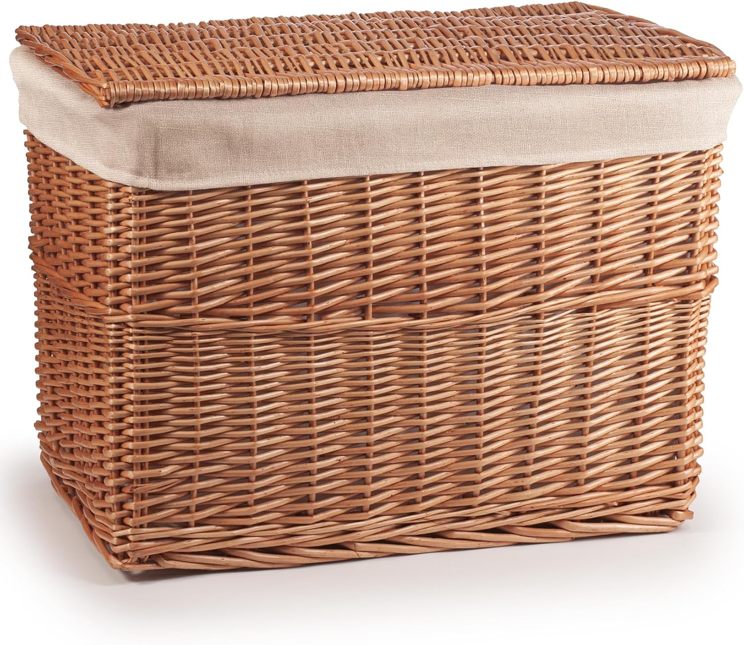 woodluv Storage Basket Trunk Chest, Woven Storage Basket with Lid, Storage organiser, Basket Storage Bedding, Blanket & Toy Box, Large