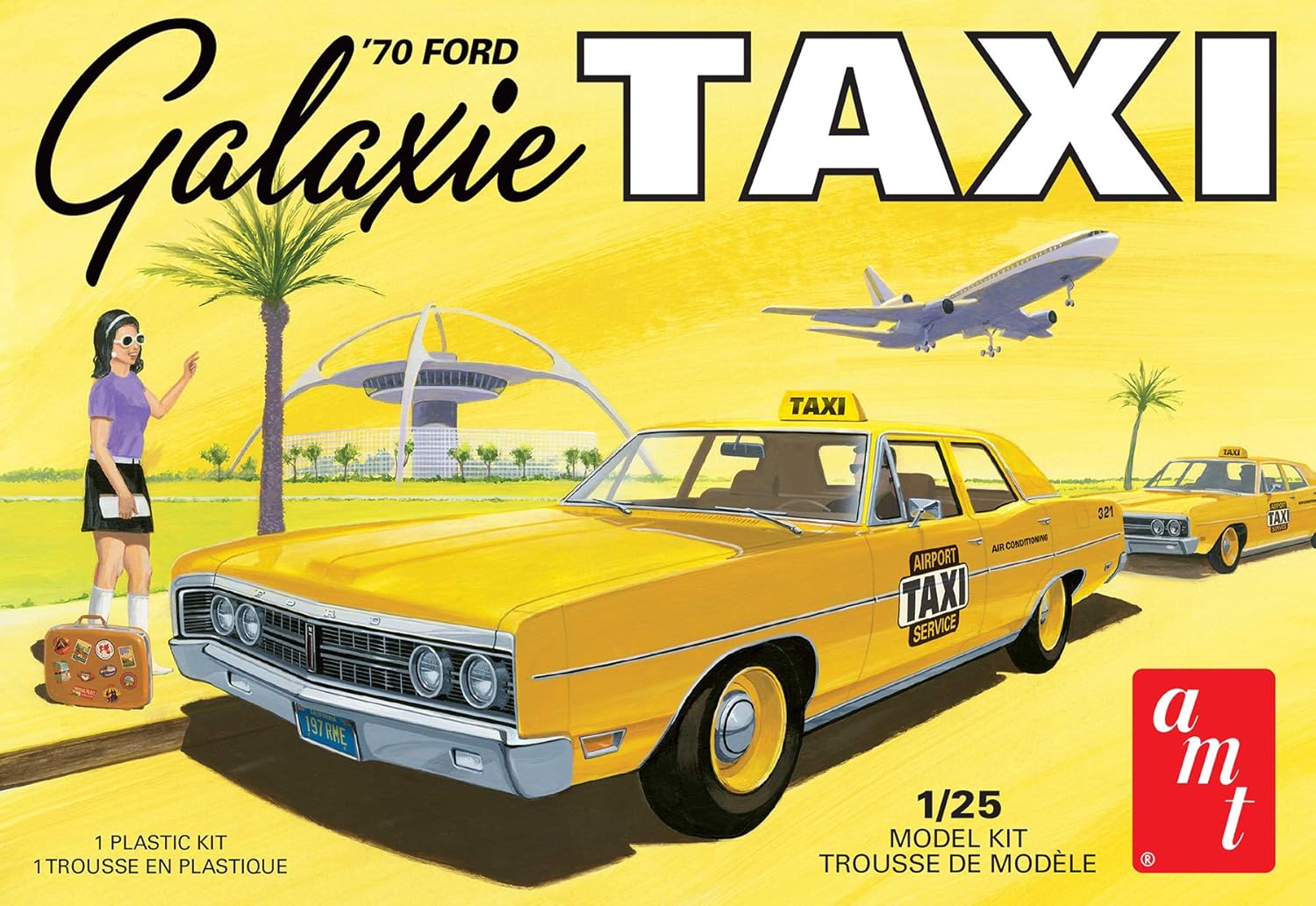 Round 2 Unknown AMT Ford Galaxie Taxi 1970 1:25 Scale Model Kit (AMT1243M)