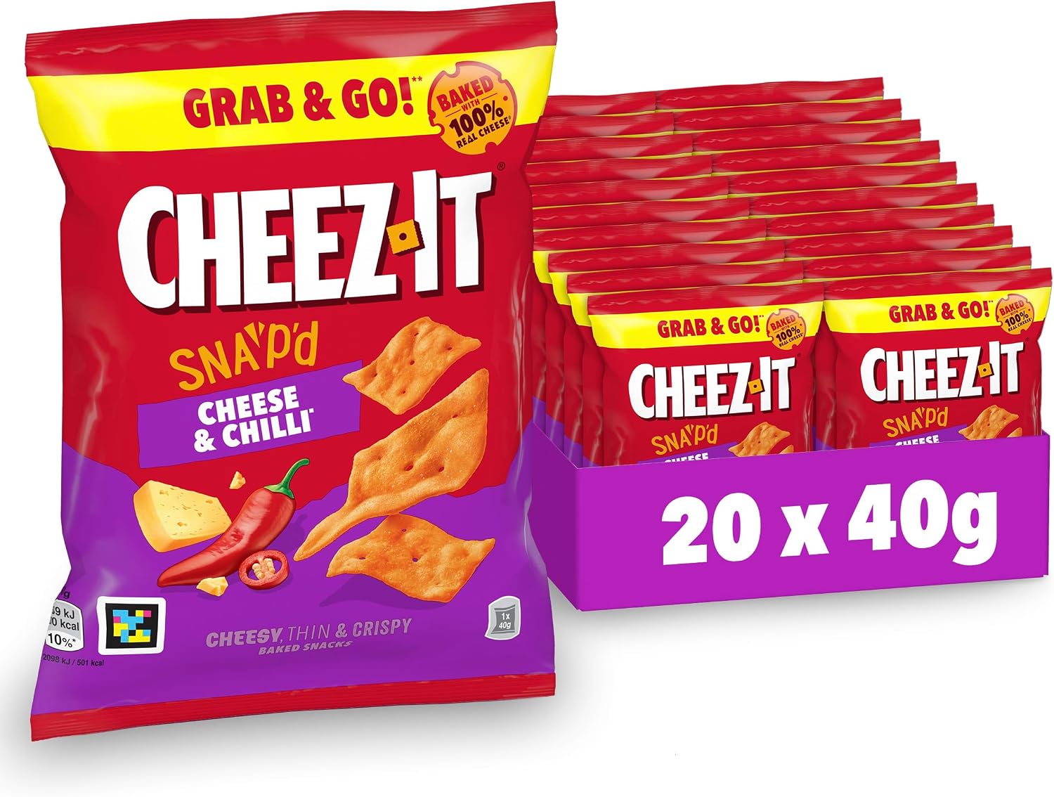 Cheez-It Snap'd Cheese & Chilli Baked Snacks, 100% Real Cheese, Cheesy, Thin & Crispy