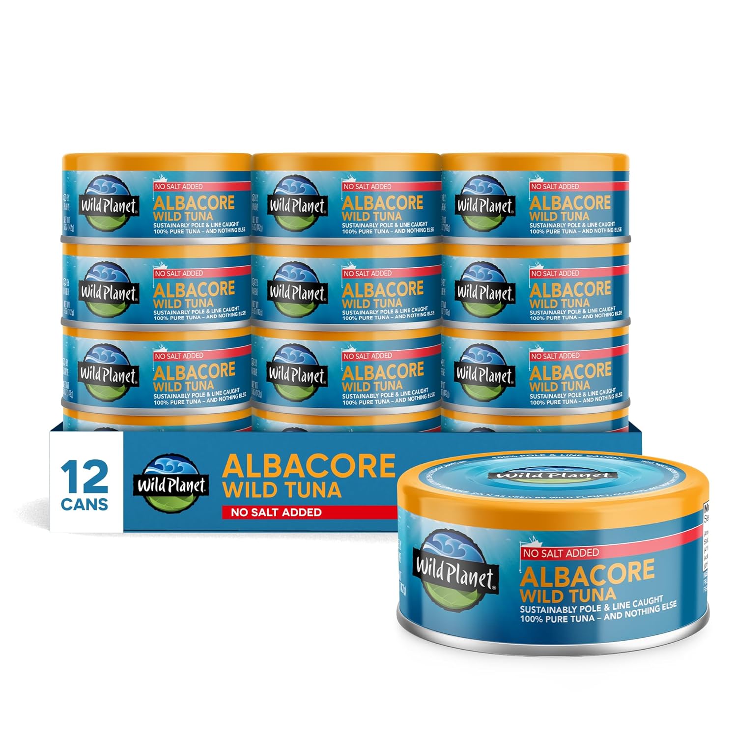 Wild Planet Wild Albacore Tuna, No Salt Added, Canned Tuna, Sustainably Wild-Caught, Non-GMO, Kosher 5 Ounce (Pack of 12), Packaging May Vary