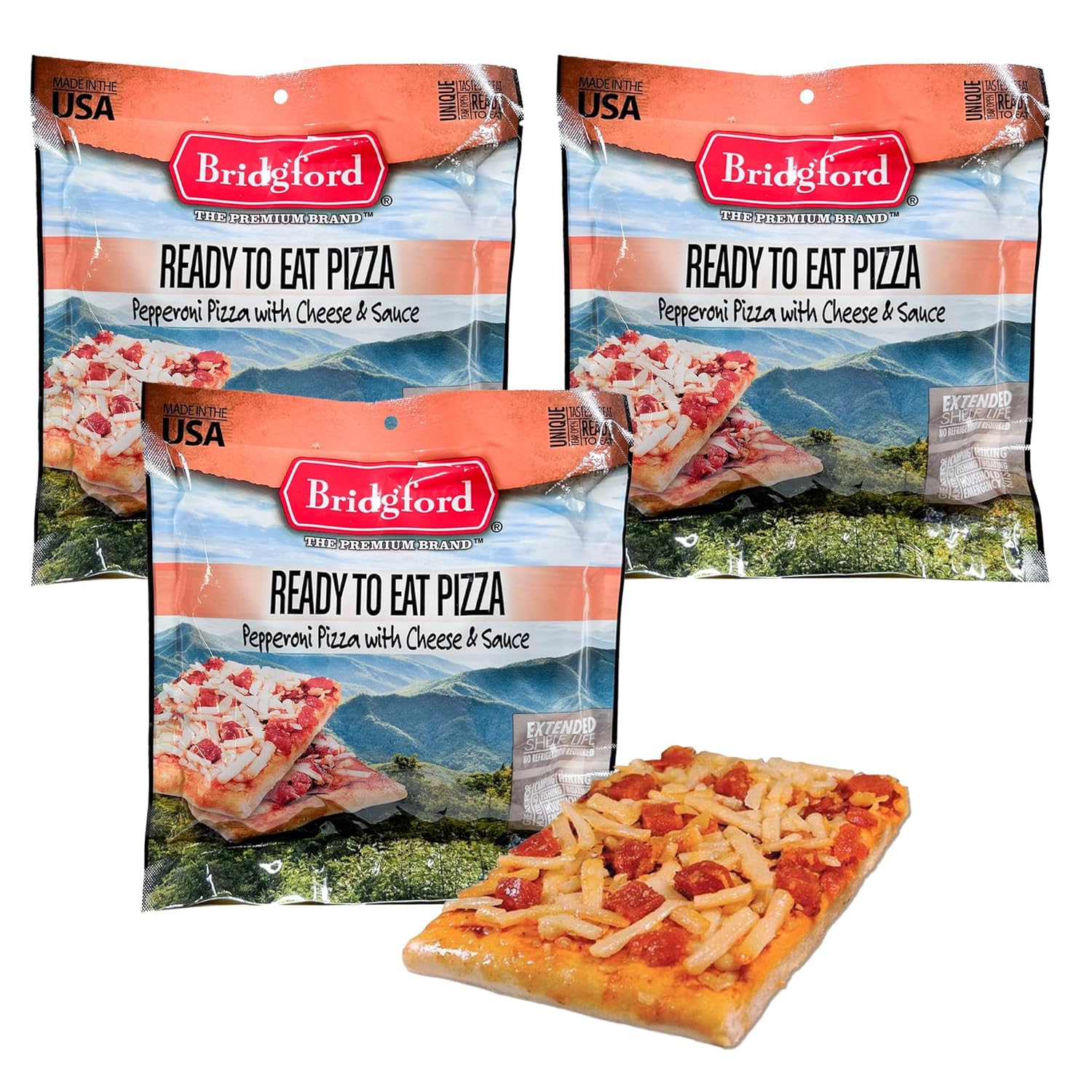Bridgford Pepperoni Pizza Slice With Cheese - Shelf-Stable Survival Food Storage Meals - 3 Pack - Long Shelf Life High-Protein Survival Meals for Emergency Preparedness - No Refrigeration Needed