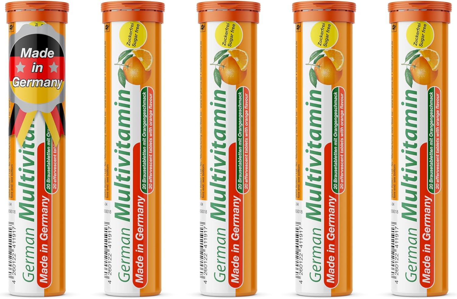 Multivitamin - 5 x 20 effervescent Tablets - Orange Flavor - T&D Pharma German Multivitamin - Made in Germany