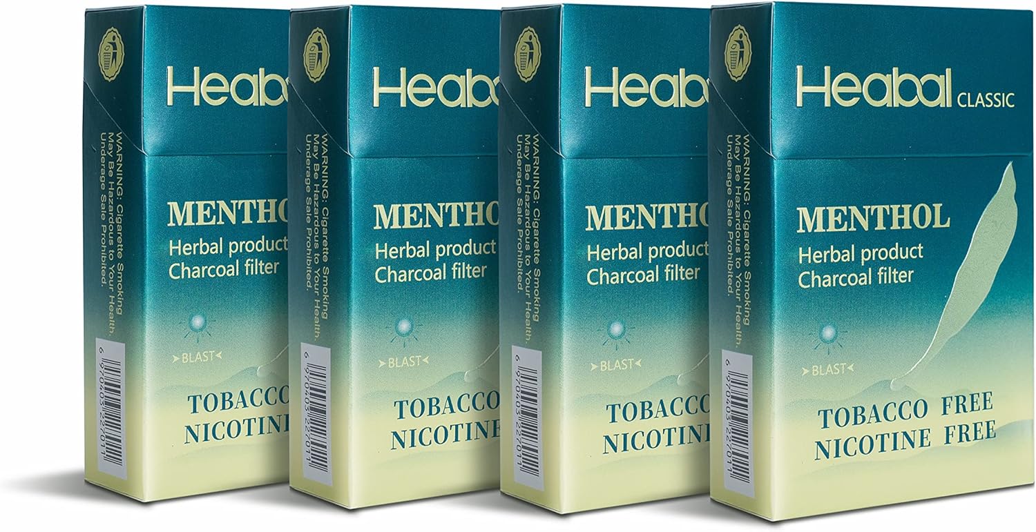 HEABAL Herbal Cigarettes - Tobacco Free, Nicotine Free - Menthol (4 Packs)