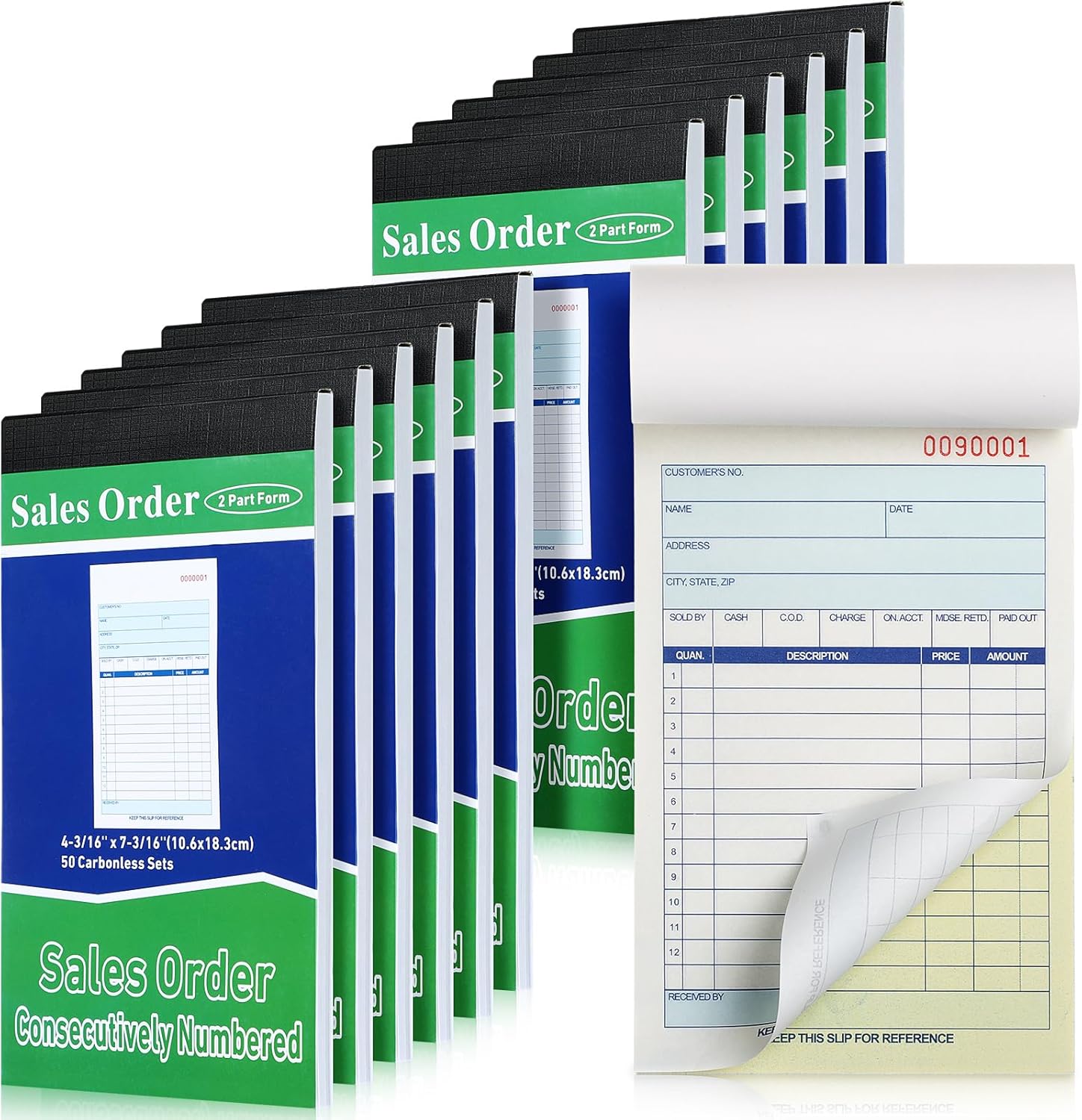 Lincia 12 Pads Sales Order Books 2 Part Carbonless (White/Canary Yellow) Receipt with Carbon Copies Cover Receipt Form Invoice 50 Sets Per Book (4.18 x 7.2 Inch/ 10.6 x 18.3 Cm)